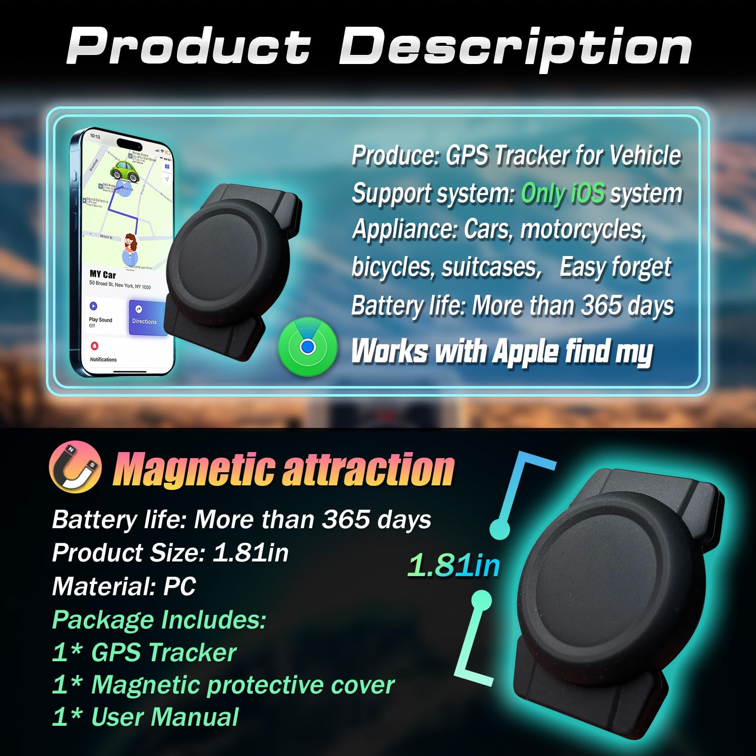 GPS Tracker for Vehicles Mini Real-Time Magnetic Tracking Device Weatherproof Case No Monthly Fee Compatible with Apple Find My iOS Only Best Hidden Car Tracker for Full Global Coverage