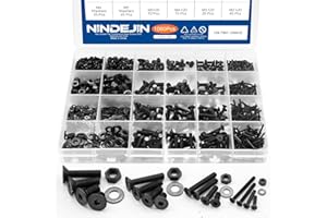 NINDEJIN 1060pcs M2 M3 M4 M5 Flat Head Socket Head Cap Screw Bolt& Nuts & Flat Washers Alloy Steel Countersunk Screws Assortm