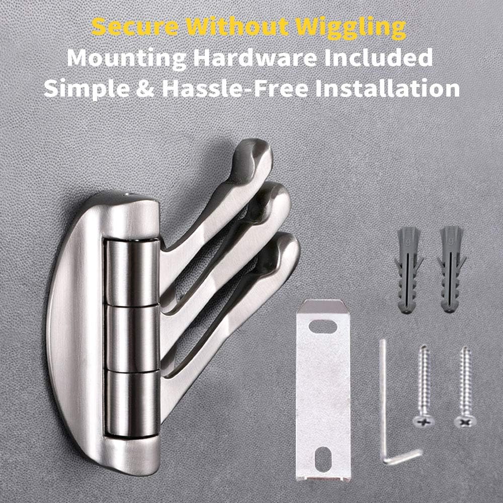Foldable Towel Hook, Angle Simple Metal Triple Swivel Arms Flexible Coat Hook, Bath Towel Holder, Heavy Duty Robe Hanger for Bathroom RV Wall Mount, Brushed Nickel: Home & Kitchen