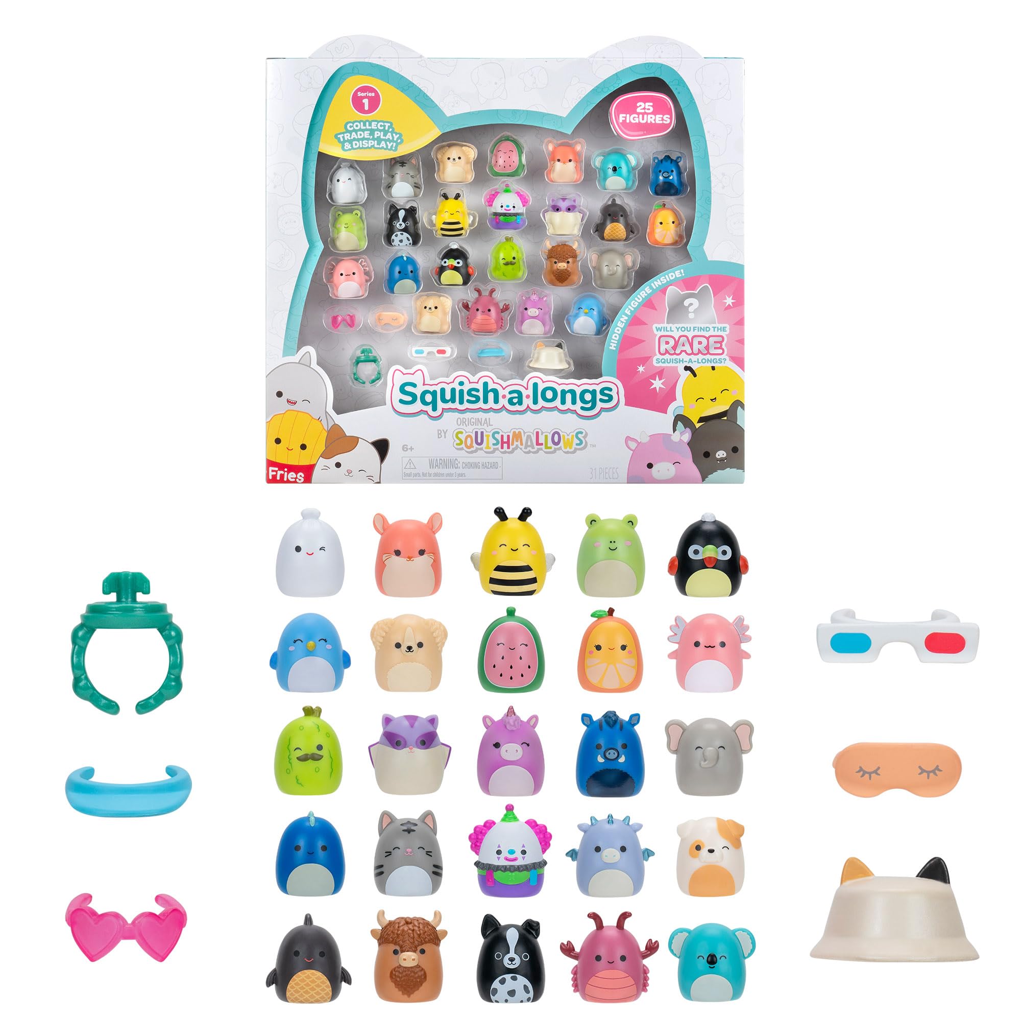 Squish-a-longs by Original Squishmallows 25 Pack - Series 1 - (25) 1” Mini-Squish with 5 Accessories, Ring, and Collector’s Guide - Collect, Trade, & Play — image 1