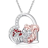 DAOCHONG S925 Sterling Silver Squirrel Mushroom Heart Pendant Necklace for Women Gift Jewelry