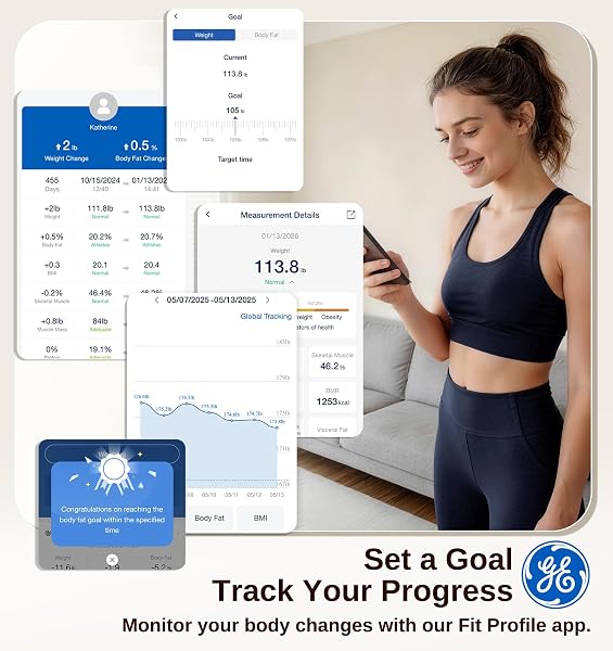 GE SMART SCALE FOR BODY WEIGHT: BODY FAT, BMI, DIGITAL BATHROOM SCALE – 14 BODY COMPOSITION ANALYZER HEALTH MONITOR, HIGHLY ACCURATE BLUETOOTH WEIGHING SCALE WITH APP 400 LB, 11 INCH
