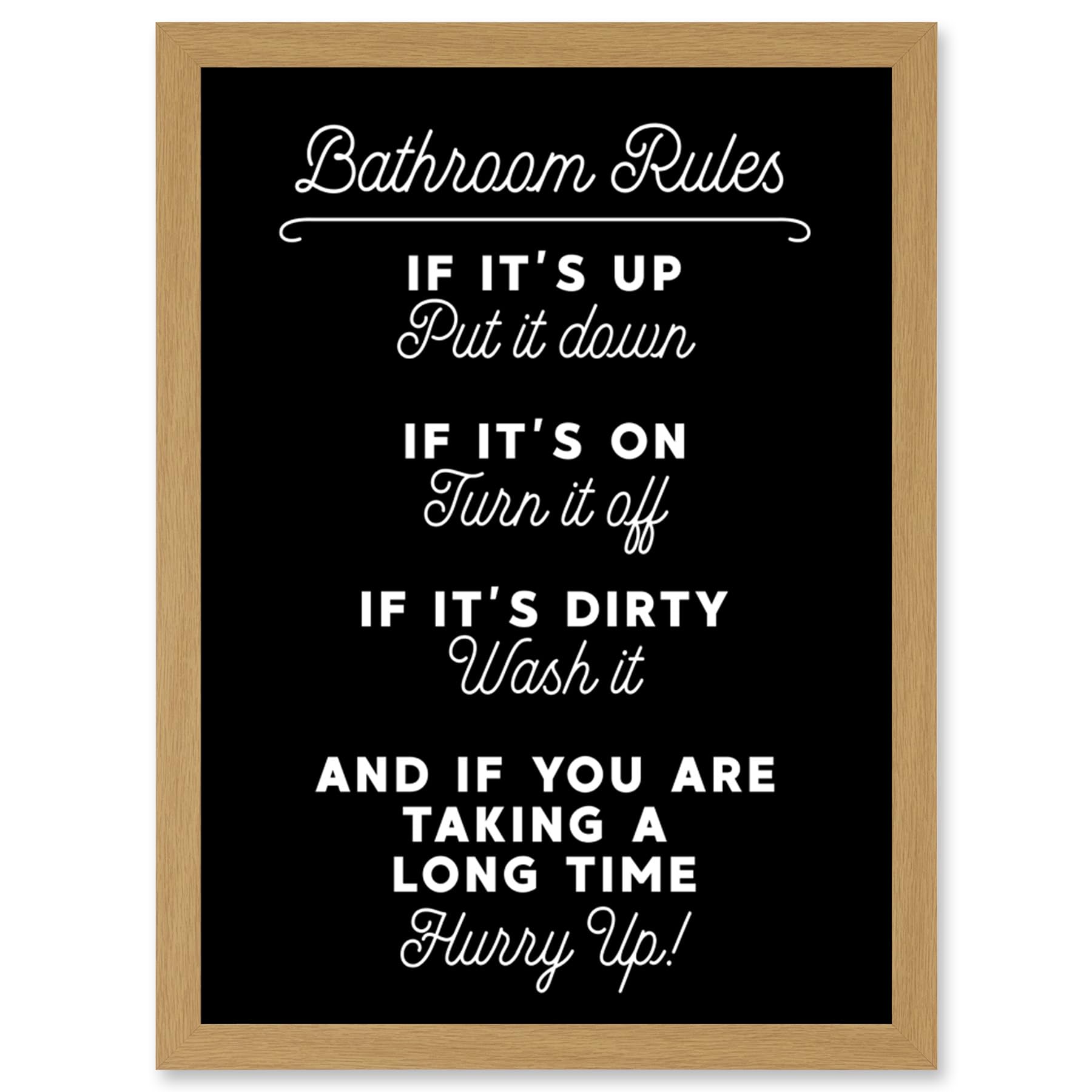 Funny Bathroom Wall Art Toilet Rules Sign Funny Decor Artwork Framed Wall Art Print A4