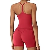 RXRXCOCO Women 2 Piece Workout Sets Y Back Padded Tank Tops Booty Biker Shorts with Pockets Gym Outfits