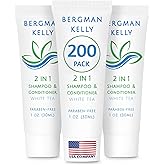 BERGMAN KELLY - Travel Size 2 in 1 Shampoo & Conditioner - 1 fl oz, 200 PK, White Tea - Delight Your Guests w/Revitalizing & Refreshing Shampoo Amenities, Quality Small Size Hotel Toiletries in Bulk