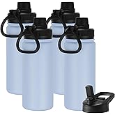 DOMICARE 16 oz Kids Water Bottle for School Stainless Steel Double Wall Vacuum Insulated Water Bottle with Straw lids & Spout Lid, Leakproof BPA Free (Light Blue,4)