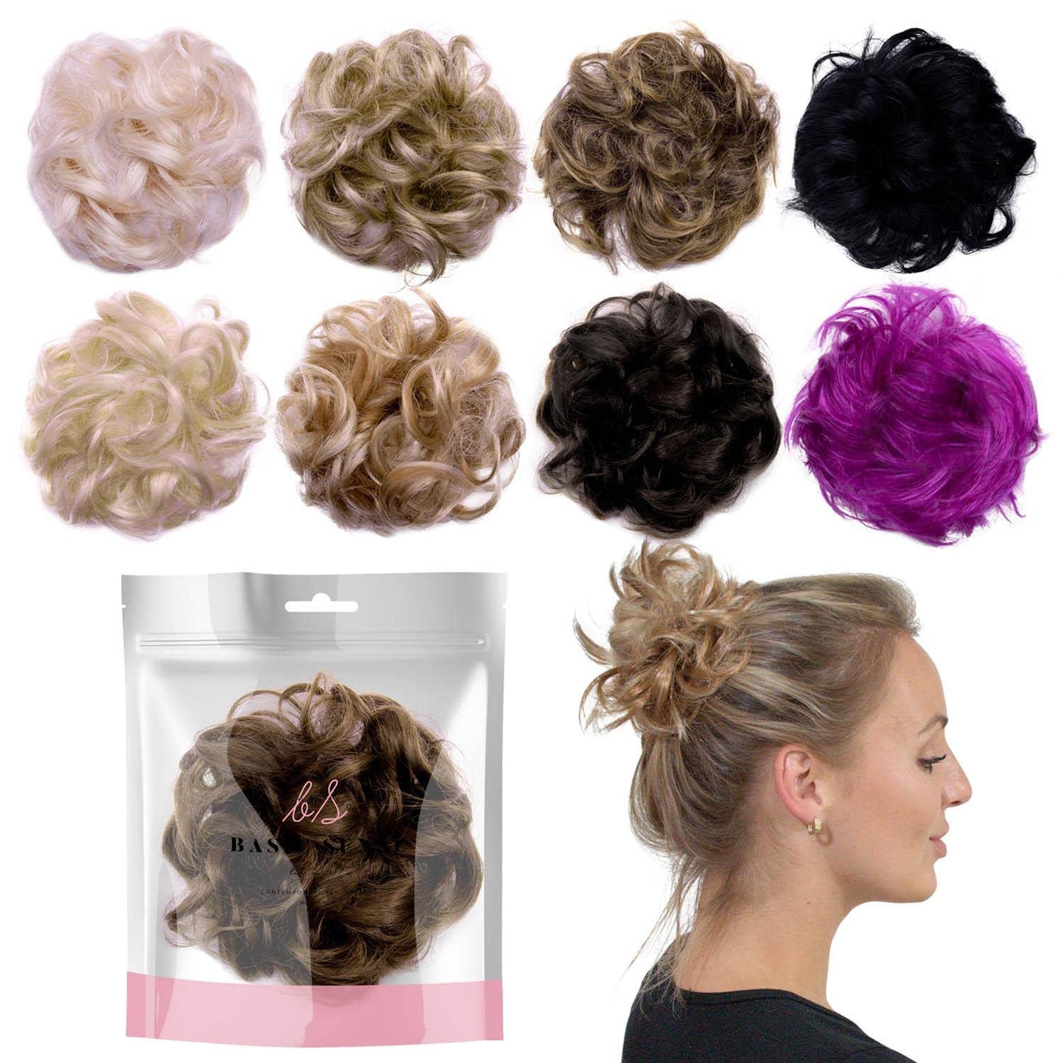 BasicSense Curly Synthetic Hair Scrunchies Extension, Zet Black