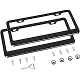 Amazon Basics Matte Aluminum License Plate Frame Pair with Screw Caps - 2-Hole, 12.3 x 6.3'', Black