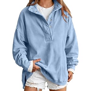 yaoeye Mock Neck Sweatshirt for Women Oversized Casual Button Henley Neck Pullover Tops Fashion Outfits Clothes