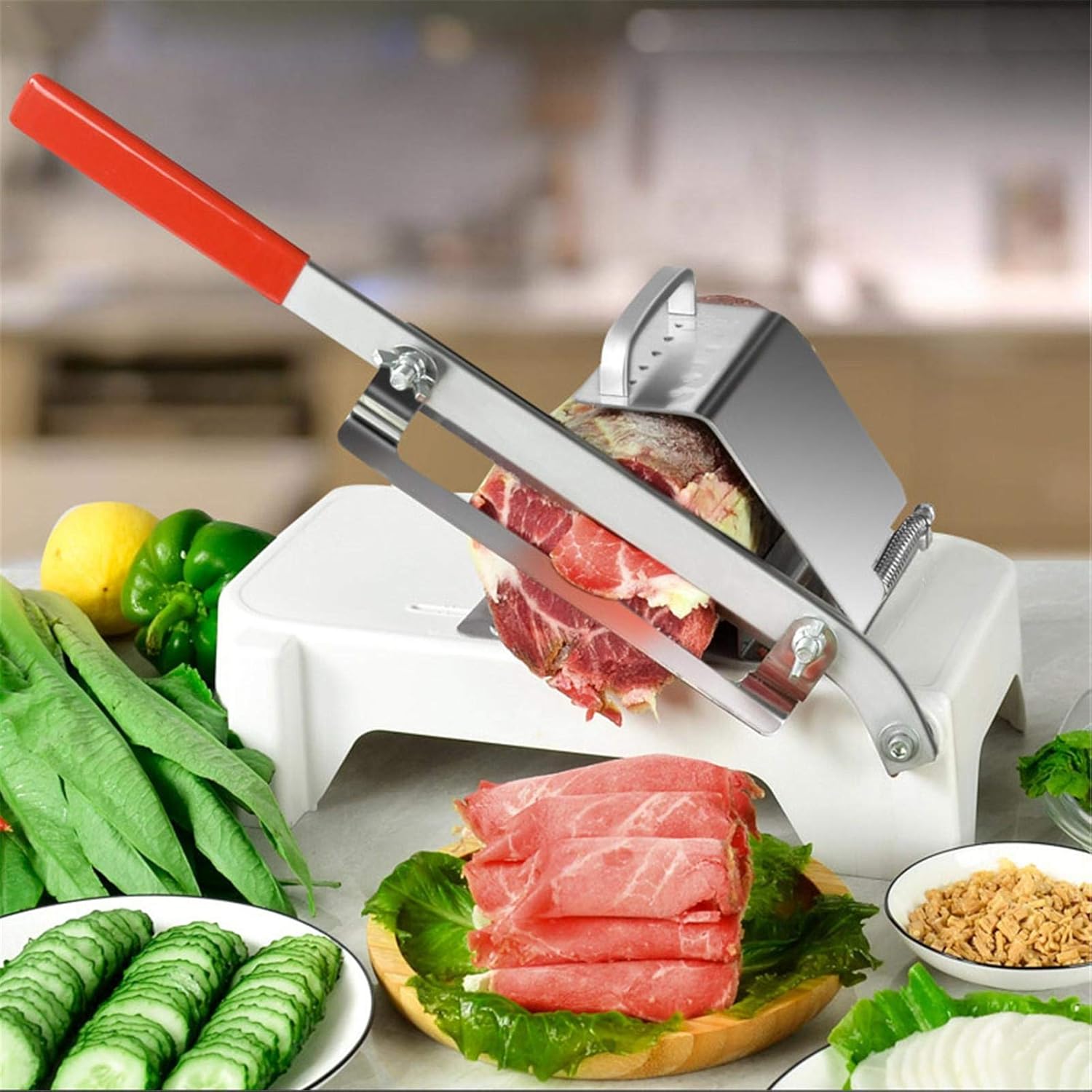 Manual Frozen Meat Slicer, 43x30x17cm Stainless Steel Vegetable Herb