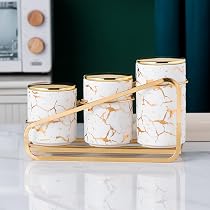 Porte-ustensiles En Céramique Style Marbre Doré - Organisateur De Cuisine Pour Cuillères, Spatules Et Baguettes - 7