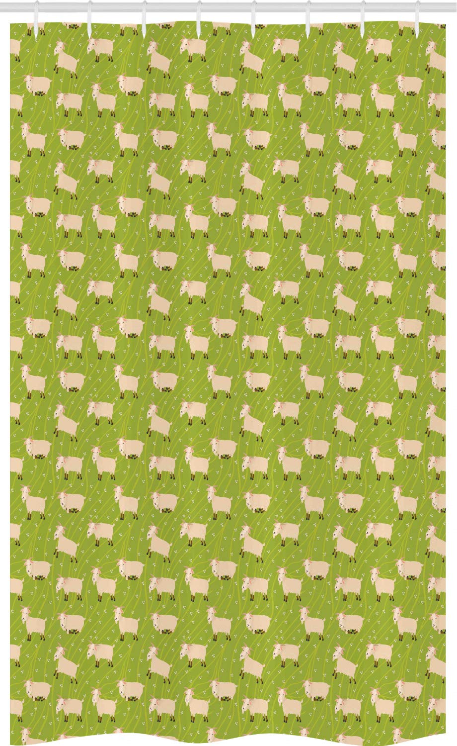 ABAKUHAUS Cattle Stall Shower Curtain, Goat Pattern Standing Sleeping and Walking on Green Field Background, Fabric Bathroom Decor Set with Hooks, 47" x 70", Apple Green Beige
