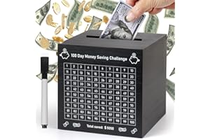 Mczxon 100 Day Money Saving Box, Unbreakable $5,050 Wooden Savings Challenge Box Saver, Must Break to Open Coin Money Challenge Cash Vault Saving Box Tracker Number Piggy Bank Holder, Black