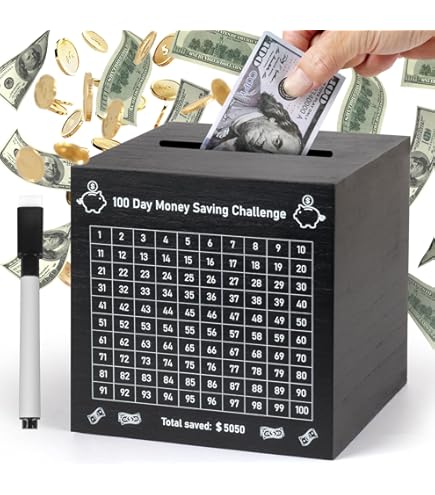 即購入OK★ボックス付き★100days savings challenge 100 Day Money Saving Challenge Box: Laminated Envelopes