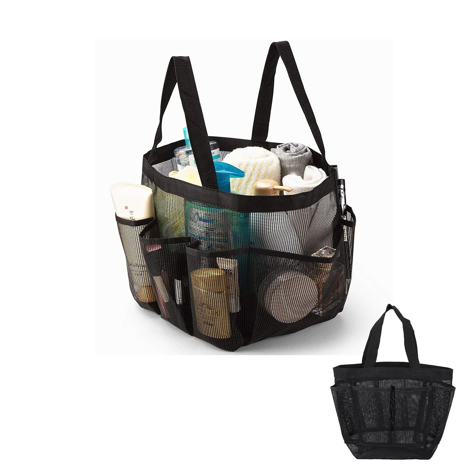 Shower Bag, Portable Mesh Shower Bag, Foldable Quick Dry Beach Bag Mesh, With 8 Pockets For, Suitable For Gyms, Travel, Shower, Swimming, Beaches, And Summer Camps, Etc(Black)