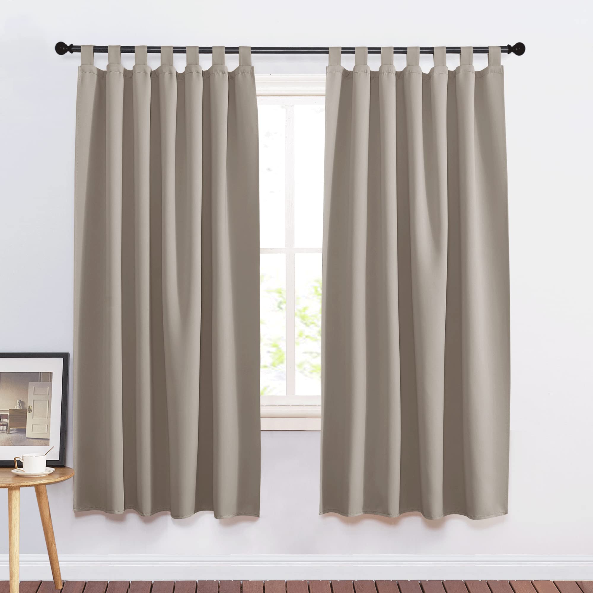 PONY DANCE Opaque Curtains Living Room Modern Short - 2 Pieces H 175 x W 140 cm Loop Curtains Blackout Curtains Children's Room Loop Curtain Sand Colours — image 1