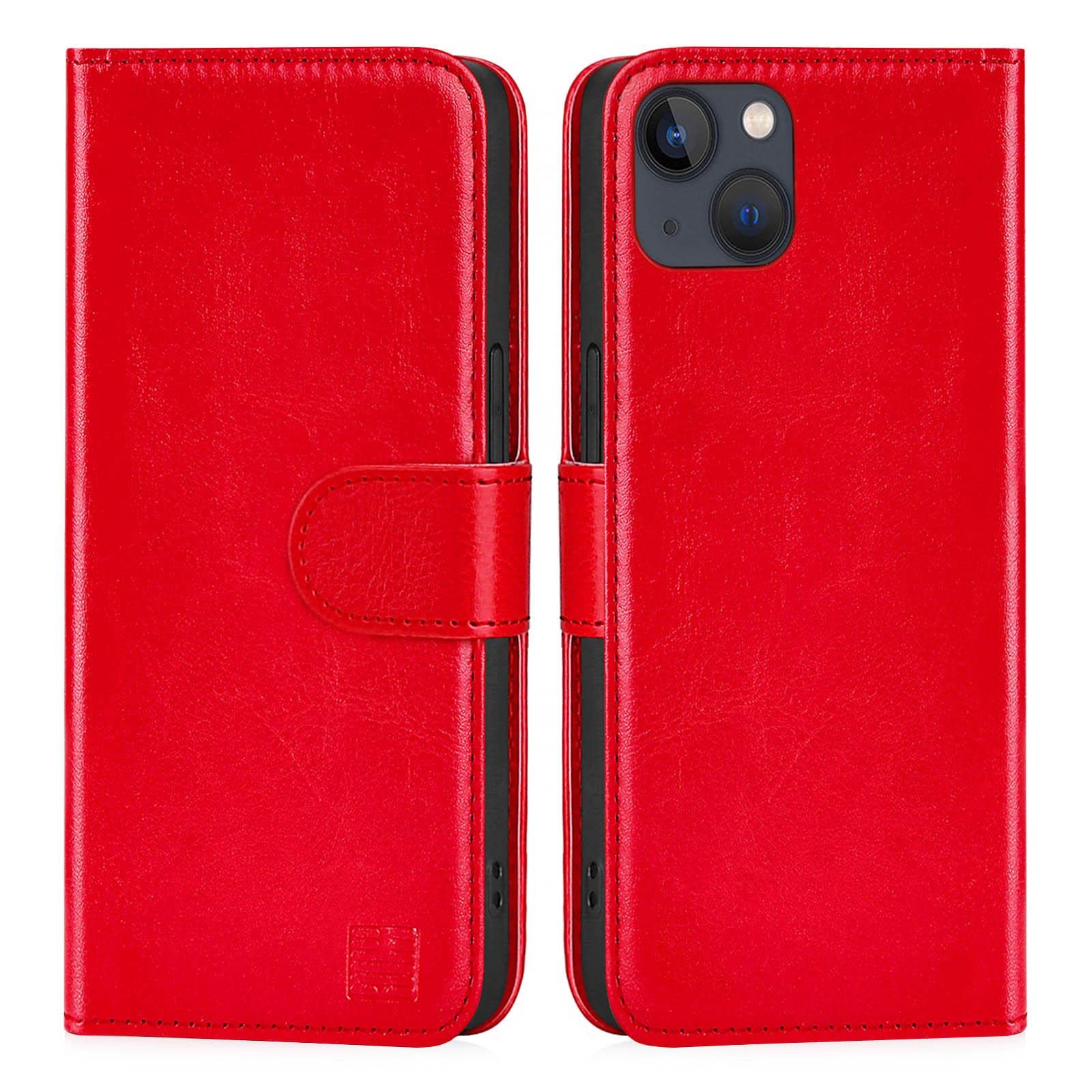 32nd Book Wallet PU Leather Flip Case Cover For Apple iPhone 14 (6.1"), Design With Card Slot and Magnetic Closure - Red
