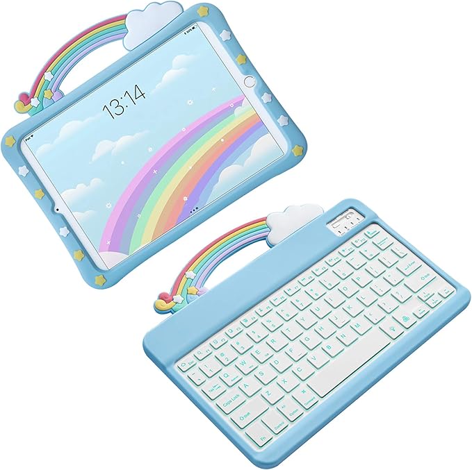Ipad 10.2 8Th/7Th Generation 2020 Kids Case with Keyboard Rainbow