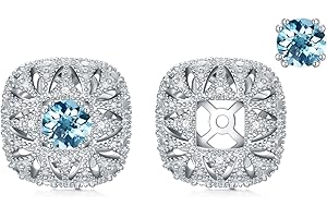 CTIEIP 1/10cttw Real Diamond Earring Jackets with Blue Topaz Studs,Sterling Silver Vintage Earrings with Diamonds for Women(G