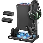 Lictin Cooling Fan Charging Station for Xbox Series X Console & Controller, Upgraded 4 Cooler Fan System Stand, Vertical Dual Charger Station Dock Accessories with 2 x 1400mAh Rechargeable Battery