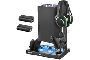 Lictin Cooling Fan Charging Station for Xbox Series X Console & Controller, Upgraded 4 Cooler Fan System Stand, Vertical Dual Charger Station Dock Accessories with 2 x 1400mAh Rechargeable Battery