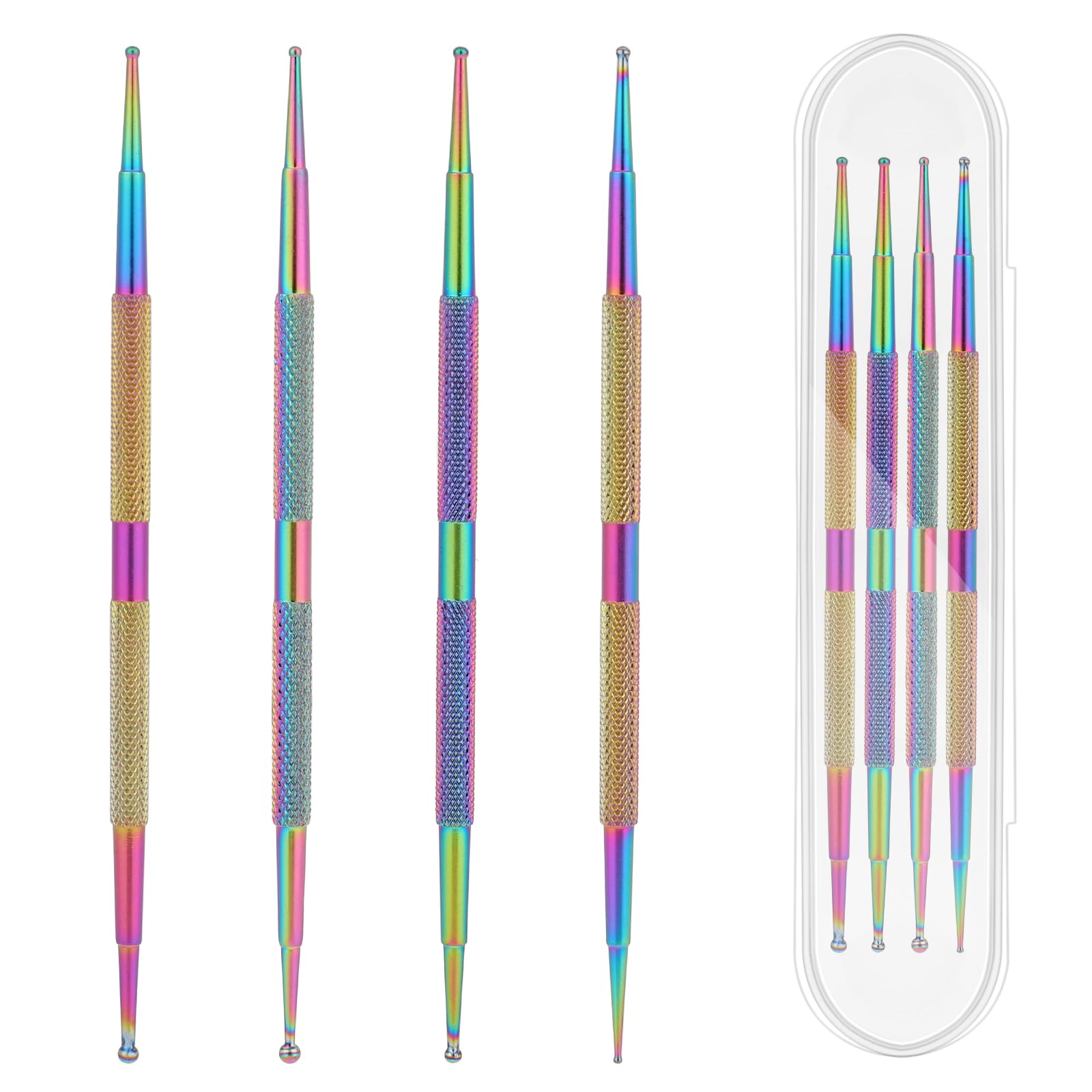 Dotting Tools,4 Pcs Professional Ball End Nail Art Tools Nail Art Brushes Nail Design Tools Stailess Steel Dotting Pen Tool Nail Art Kit Rhinestone Picker Tool Pottery Tools Polymer Clay Tools (Colorf
