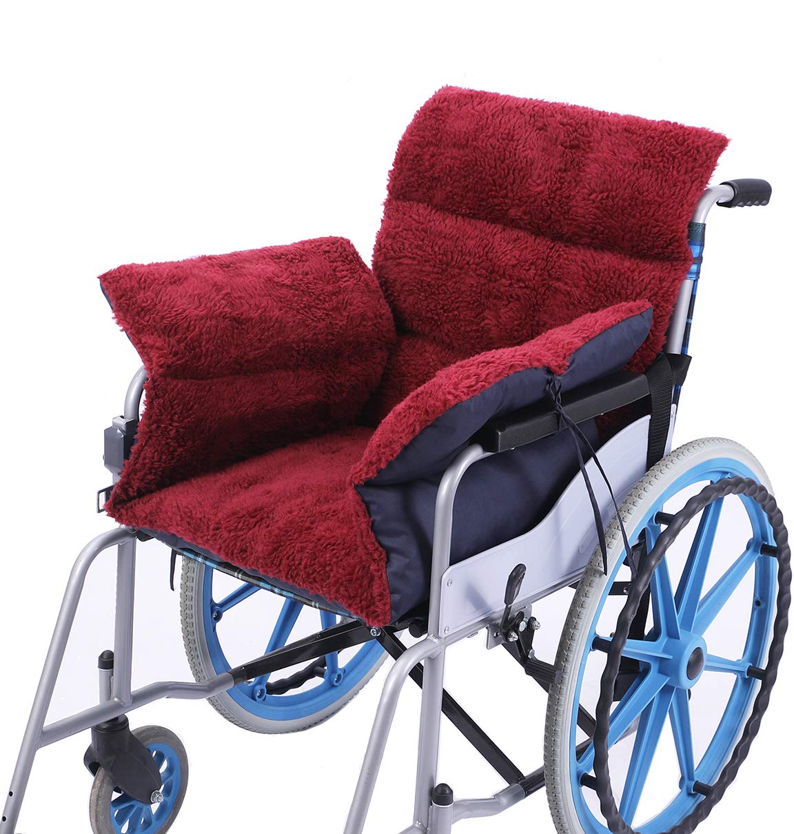 Jiangding Wheelchair Cushion Soft Fleece Wheelchair Accessories Helps Prevent Pressure Armrest Covers and Supports Coccyx& Back,Non- Slip, Fits 18" Chair Warming(Deep red02)