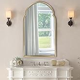 ironsmithn Arched Wall Mirror, Gold Bathroom Mirror, Wall Mounted Decorative Mirror, 38" x 22" Modern Art Oblong Mirror for M