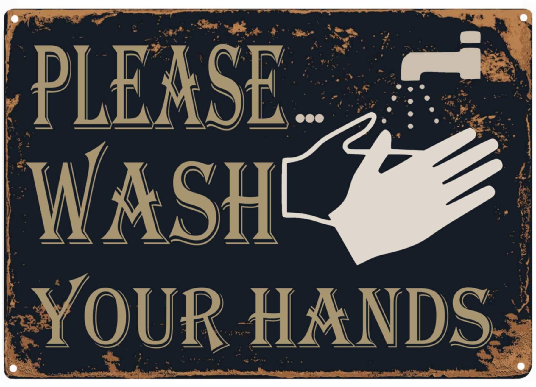PXIYOU Please Wash Your Hands Vintage Metal Sign Bathroom Wall Art for Home Kitchen Restroom Decor 8X12 Inches