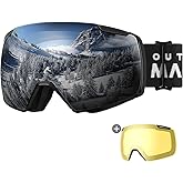 OutdoorMaster Heron Ski Goggles with 2 Lens, Frameless, Magnetic Interchangeable HD Toric Lens, OTG Snowboard Goggles