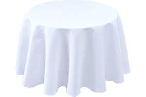Biscaynebay Textured Fabric Tablecloths Round 60 Inches for Tables' Diameters from 20" to 40", White Water Resistant Tablecloths for Dining, Kitchen, Wedding & Parties, etc. Machine Washable