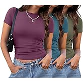 XIEERDUO Basic Tops for Women Short Sleeve Baby Tees 2/3 Pack Crew Neck T Shirts Slim Fit Tees