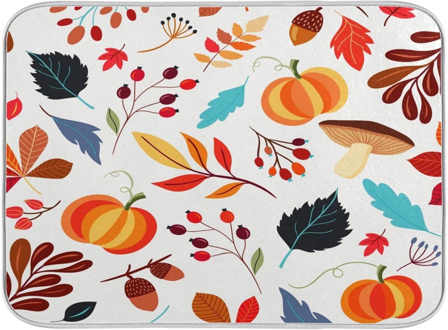 Absorbent Dish Drying Mat Autumn Pumpkins Fall Leaves