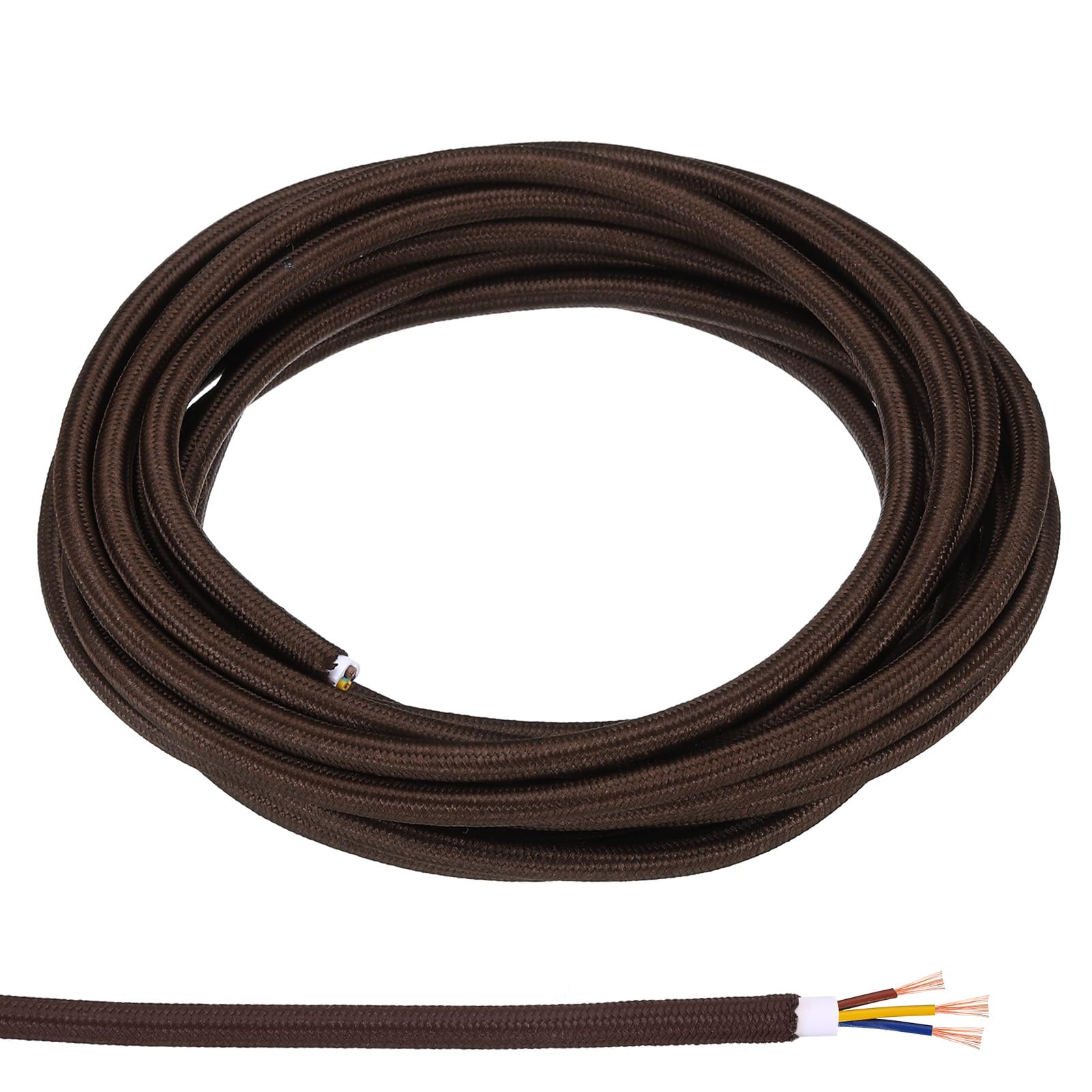 PATIKIL Fabric Cloth Covered Round Wire, 16.4ft 18AWG 3 Core Vintage Woven Electrical Cord for Pendant Light DIY Project, Dark Brown