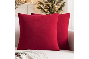 MIULEE Red Couch Pillow Covers 18x18 Inch, Set of 2 Soft Chenille Decorative Square Throw Pillow Covers Christmas Farmhouse for Sofa Living Room Bed