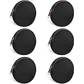 Sinzip 6 Pieces Mini Round Cotton Canvas Makeup Bag with Bottom, Multi-Purpose Zipper Coin Purse Pouch Cosmetic Bag Travel Toiletry Pouch, Blank DIY Craft Bag (Black, XS)