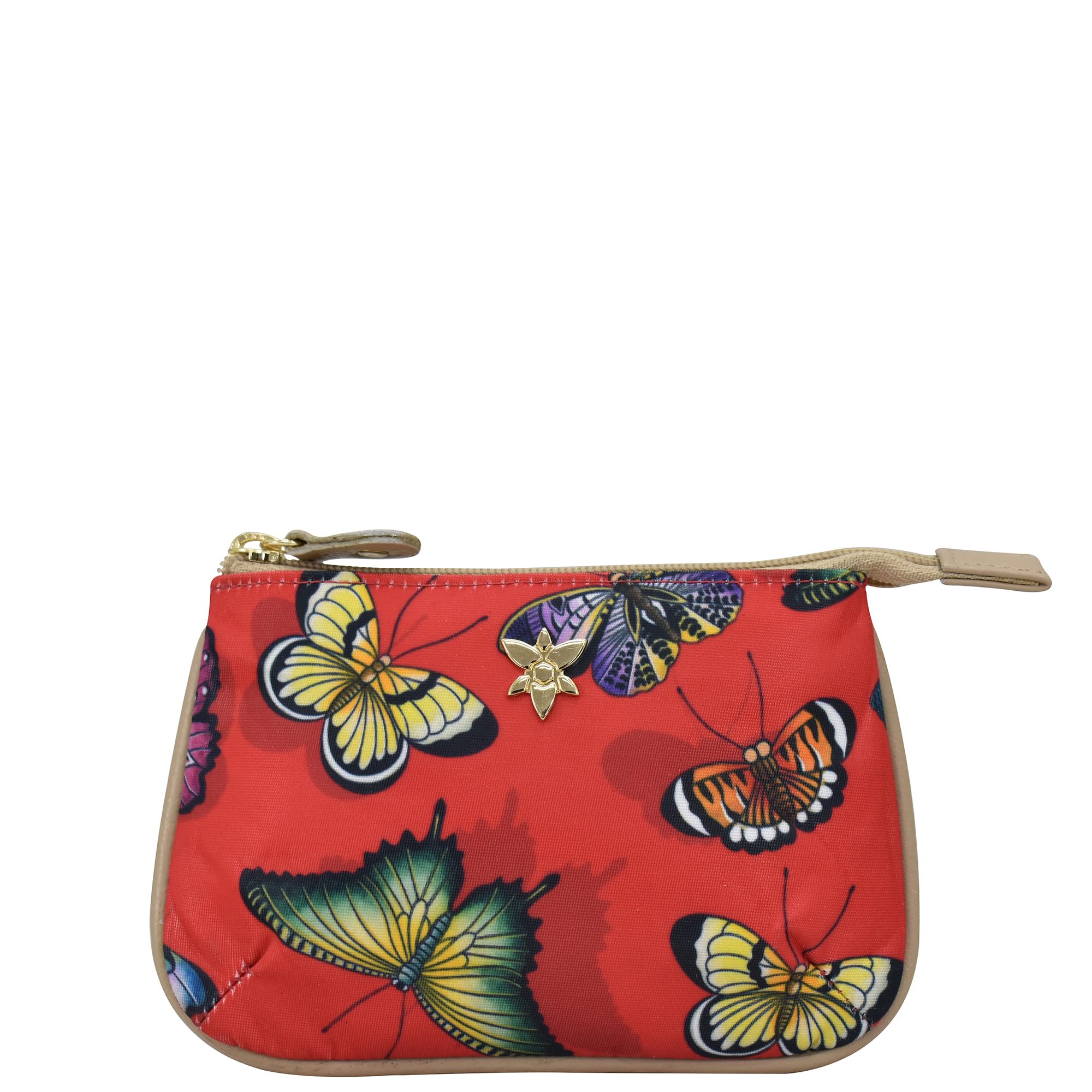 Anuschka Wanderlust Collection Zip Travel Pouch - Nylon Fabric Travel Pouch for Women - Butterfly Heaven Ruby