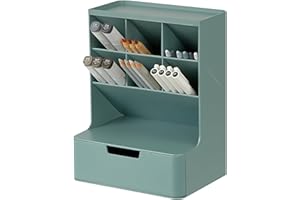 BLUE GINKGO Hive Desk Organizer – Vertical 6-Compartment, Full-drawer Storage – Space-Saving Pen Holder, Stationery Storage – Organizer for Office, School Supplies, Makeup (Made in Korea, Green)