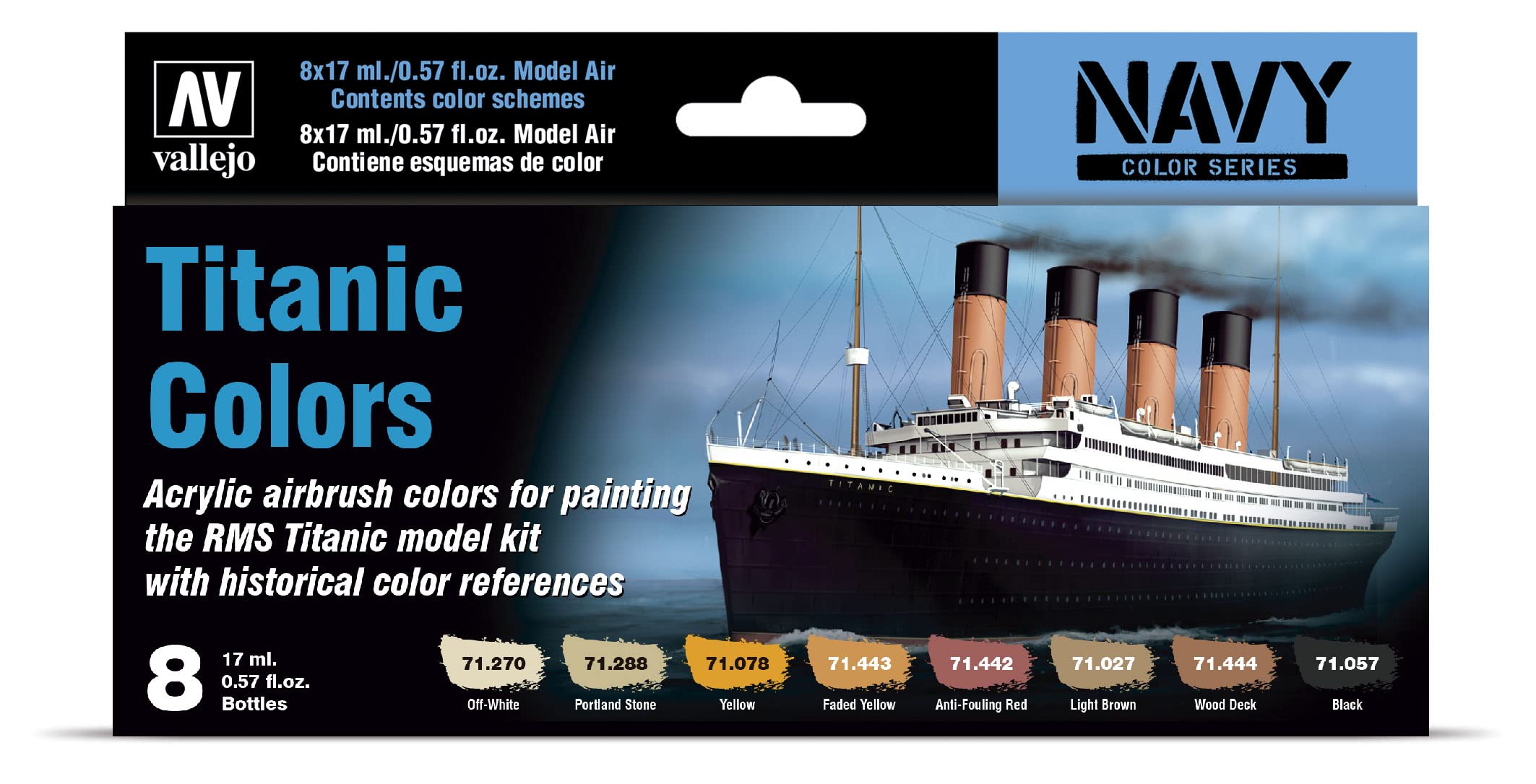 AV Vallejo Model Air Set Titanic Colours Set (x8), Model paints, VAL71646