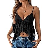 SOLY HUX Women's Sexy Y2k Camisole Lace V Neck Crop Top Summer Going Out Sleeveless Cami Tops