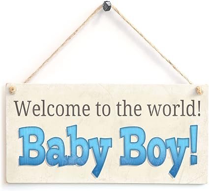 Bienvenue Dans Le Monde Bebe Garcon Panneau En Bois Naissance Cadeau Amazon Fr Cuisine Maison