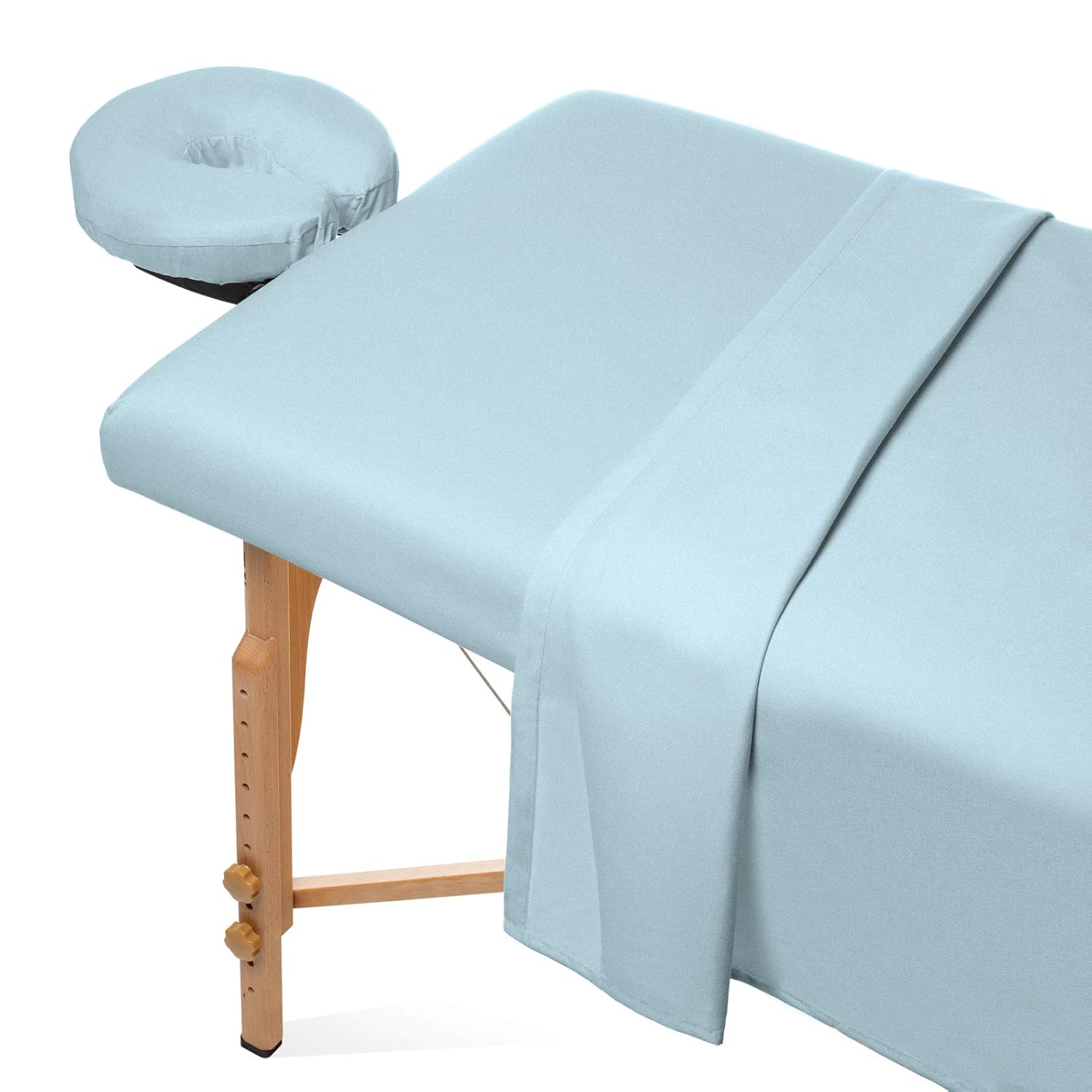 Saloniture 3-Piece Flannel Massage Table Sheet Set - Soft Cotton Facial Bed Cover - Includes Flat and Fitted Sheets with Face Cradle Cover - Blue : Beauty
