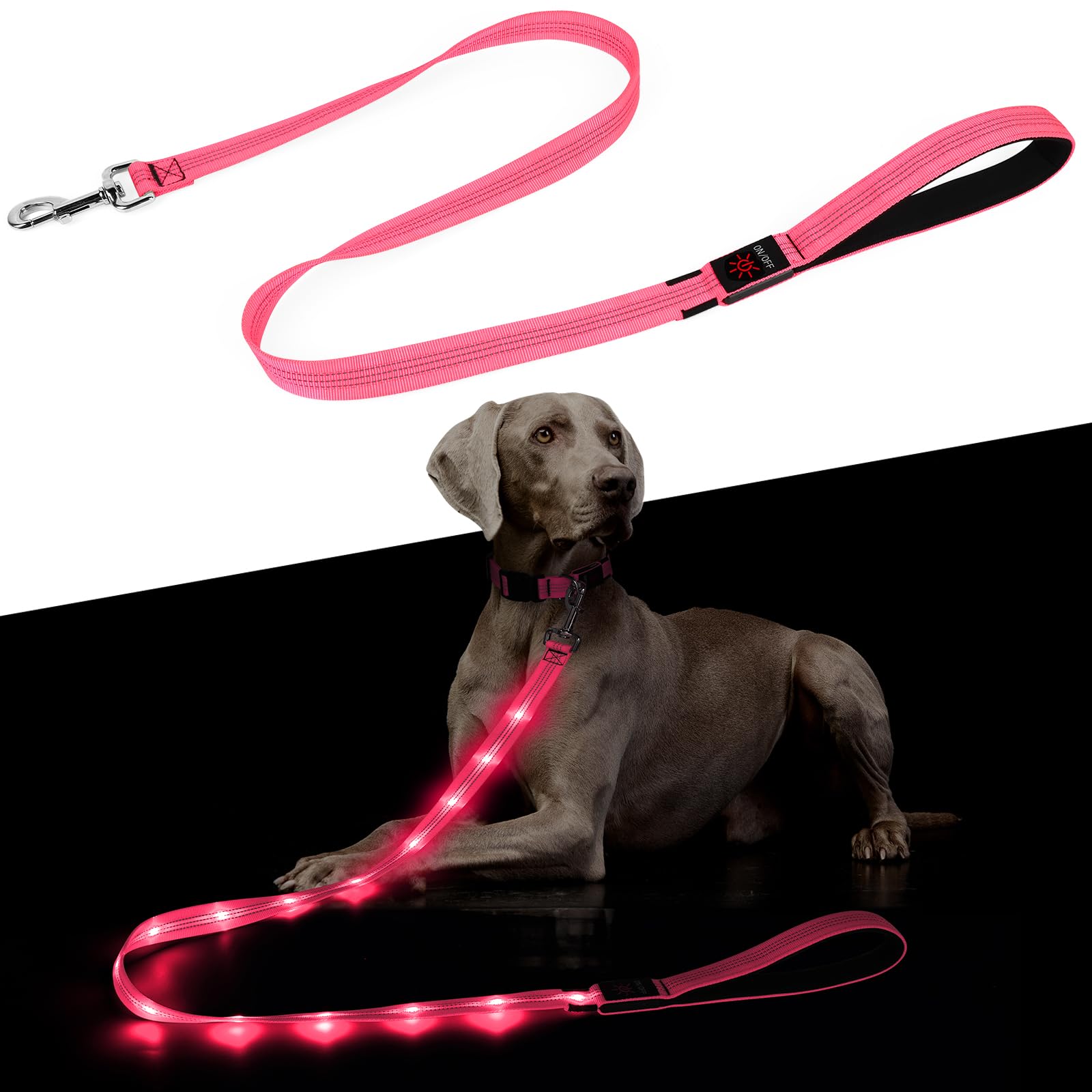 Photo 1 of *NONFUNCTIONAL** Dolitego Light Up Dog Leash, 5 Ft LED Dog Lead Rechargeable Glow in The Dark Pet Leashes Safety Dog Lights for Night Walking (Pink)