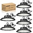 JC-LGL UFO LED High Bay Light 200W 6 Pack, High Bay LED Shop Light 30,000LM 0-10V Dimmable, 5' Cable with US Plug, Hanging Hook, Safe Rope, ETL Listed High Bay for Warehouse Factory Barn Shop