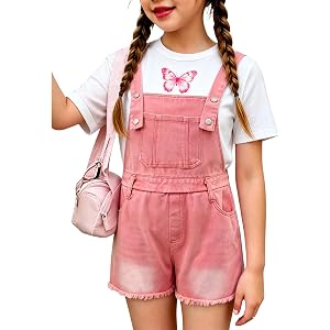 Voxikidio Girls Clothes Summer 2PCS Butterfly Print T-Shirt Denim Overalls Shorts Rompers Clothing Size Set 6-12 Years