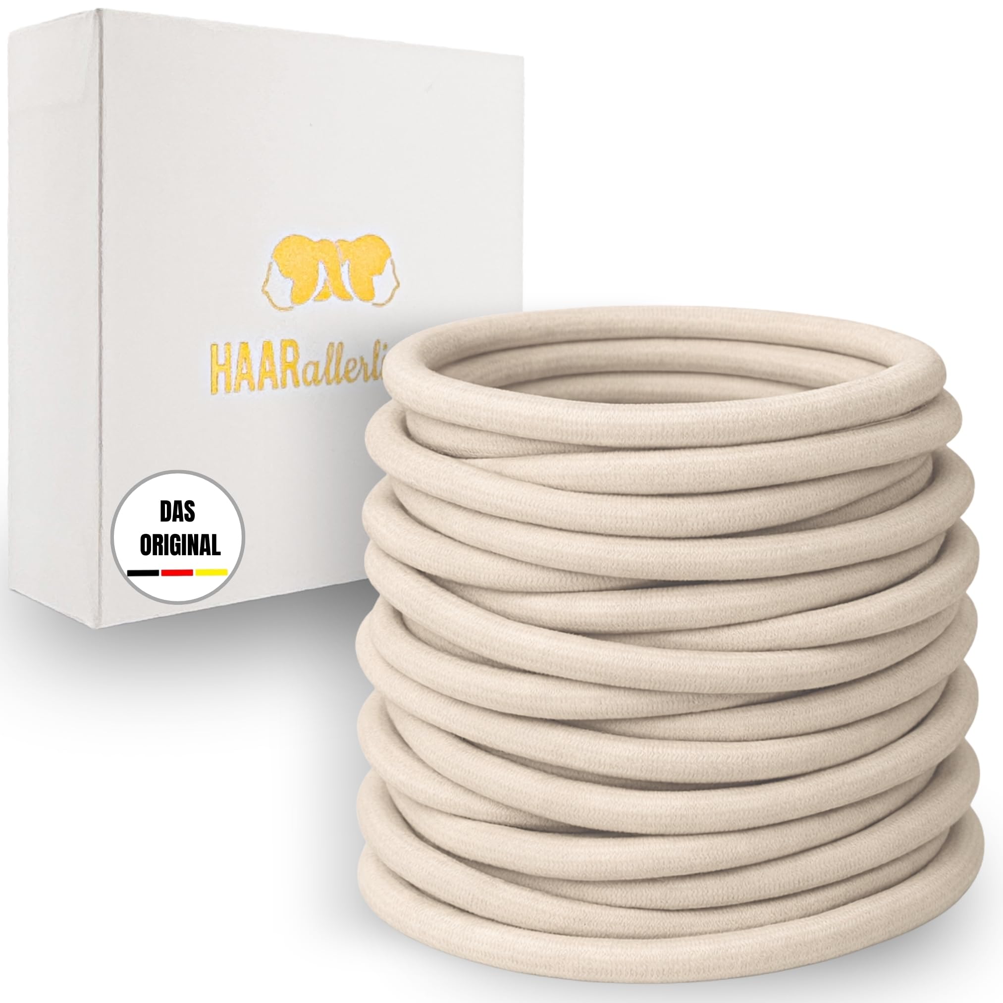 HAARallerliebst® Pack of 20 Thick Beige Hair Bobbles Colour Light Blonde, Metal-Free Braid Elastics, Blonde for Women, Girls & Men, Including Box for Storage for Hair Accessories, Hair Scrunchies &