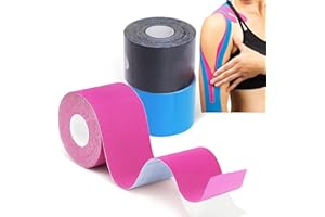 GTAGKOMMEN Kinesiology Tape Pro Athletic Sports-3 Rolls,16ft Uncut Strips Breathable Latex Free Muscle Tape for Ankle Wrists Knee Elastic Running Tennis Swimming Football Sports Activities Tapes(Black Blue Pink)