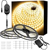Onforu Warm White LED Strip Lights, 49.2ft 3000K Warm White Dimmable Strip Lighting, 2835 LEDs Tape Light, Flexible Ribbon Light for Kitchen Cabinet Bedroom Wardrobe,15m 12V Adhesive Rope Light