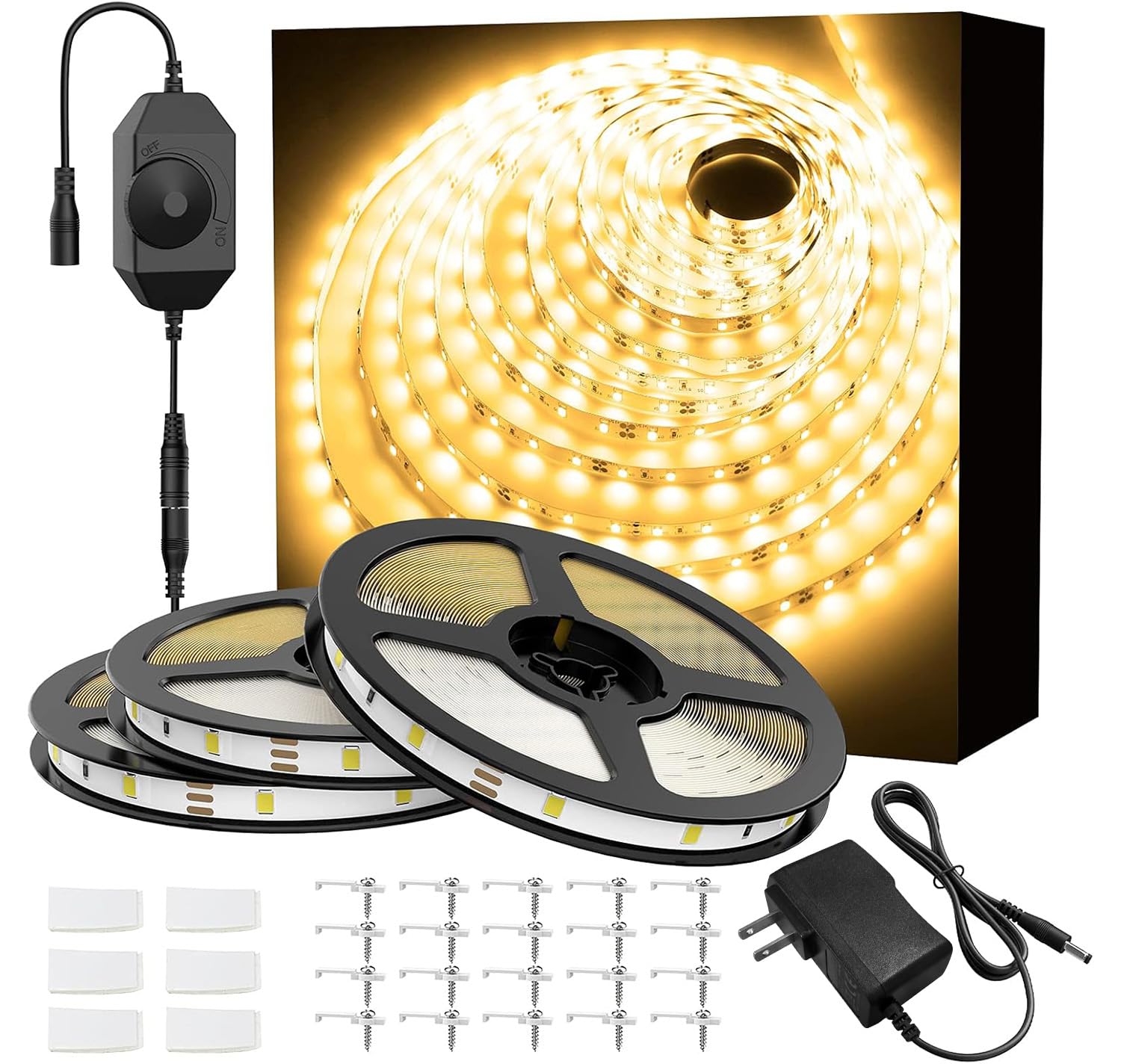 Photo 1 of Onforu Warm White LED Strip Lights, 49.2ft 3000K Warm White Dimmable Strip Lighting, 2835 LEDs Tape Light, Flexible Ribbon Light for Kitchen Cabinet Bedroom Wardrobe,15m 12V Adhesive Rope Light