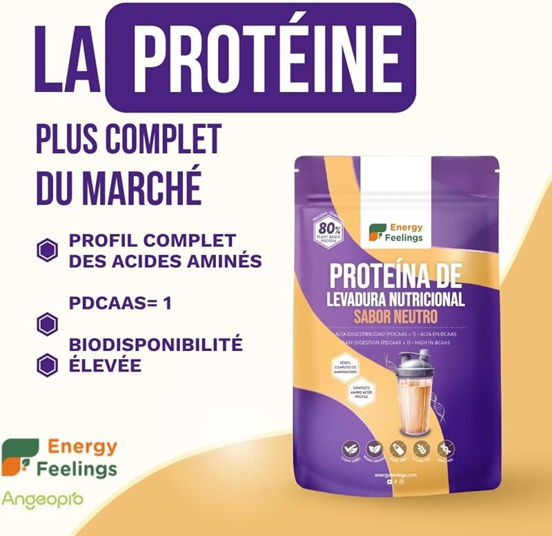 Protéine Végétale de Levure Nutritionnelle 80%, Vegan Protein Powder, Protéine en Poudre Goût Neutre Sans Sucre Ajouté et Sans Lactose pour Musculation, Naturelle, 500g — photo 2 sur 8